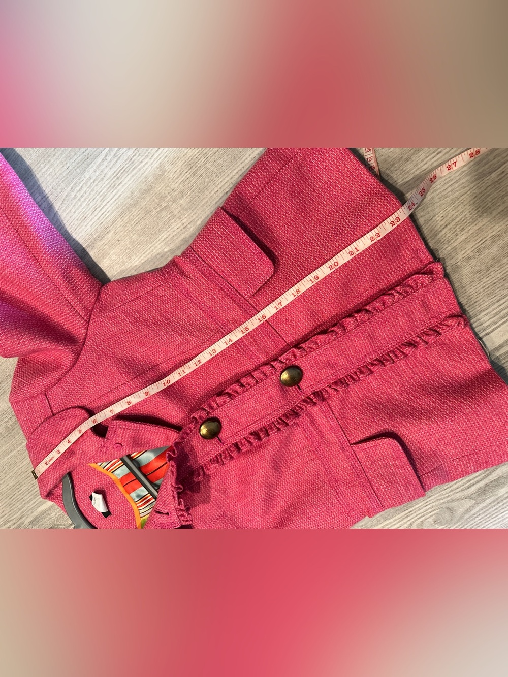 Vintage Y2K J. Crew Pink Wool Ruffle-Trim Blazer 10 - Picture 11 of 12